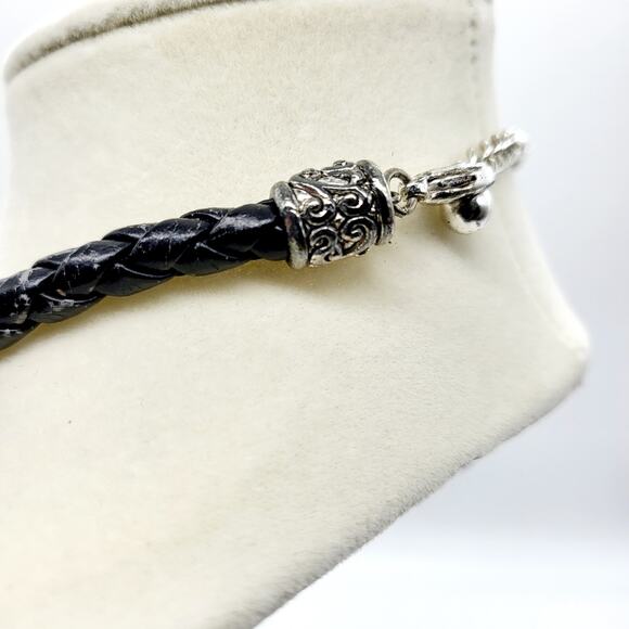 Black Faux Leather Woven Rope Imitation Pearl Closure Choker Necklace Unbranded - Picture 6 of 10